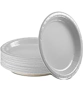 Amcrate Disposable Paper Plates Silver, 6 3/4 Inches Paper Dessert Plates, Strong and Sturdy Disp...
