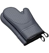 Heat Resistant Silicone Oven Mitts, Up to 500°F Protection for Baking & Grilling, 1 Pair (Grey, E...