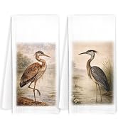 JOQUXI Blue Heron Coastal Kitchen Towels, Farmhouse Crane Bird Decorative Hand Tea Towels for Bat...