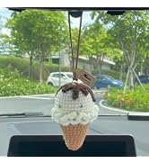 XMALL Handmade Knitted Ice Cream Decorations, Car Rearview Mirror Suspension Accessories, Cute Ma...