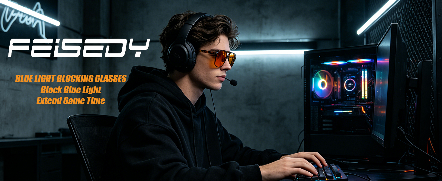 FEISEDY Amber Blue Light Glasses for Computer Gaming Orange/Yellow lens Sleep Glasses G2835