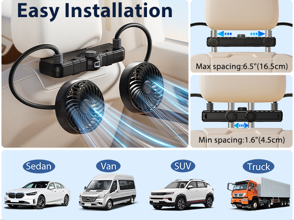 The eay to install car fan for baby rear facing comes compatible with cars, two storage hooks