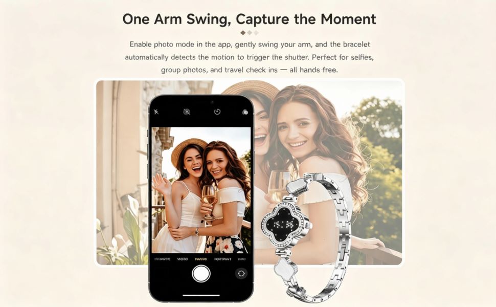 Clover smart bracelet with hand swing remote selfie shutter for women