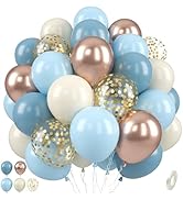 Paready Dusty Blue Balloons, 50 Pcs Blue Gold White Balloons, 12 Inch Sand White Retro Ice Mist B...