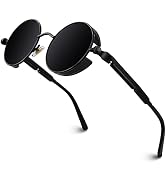 GQUEEN Retro Round Circle Steampunk Sunglasses Polarized Metal Alloy for Women Men MTS2
