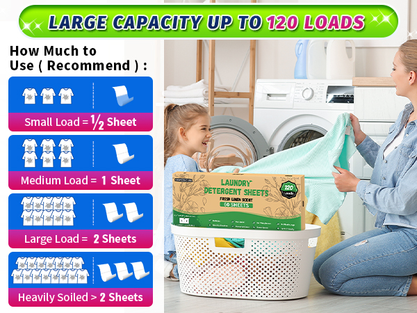 large capacity laundry detergent sheets