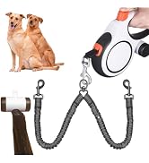 Dual Retractable Dog Leash 2 Large Dogs (Up to 110 Lbs Each), 2 Headed Pet Leash with Poop Bags, ...