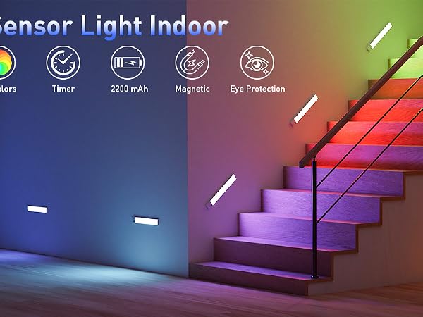 RGB Motion Sensor Night Light,Color Changing Motion Sensor Light IndoorRechargeable Light for Stair