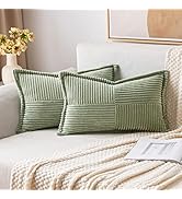 MIULEE Corduroy Pillow Covers with Splicing Set of 2 Super Soft Couch Pillow Covers Broadside Str...