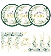 40pcs Oh Baby Eucalyptus Plates &Napkins-Sage Greenery Baby Shower Disposable Green Leaf Party 9I...