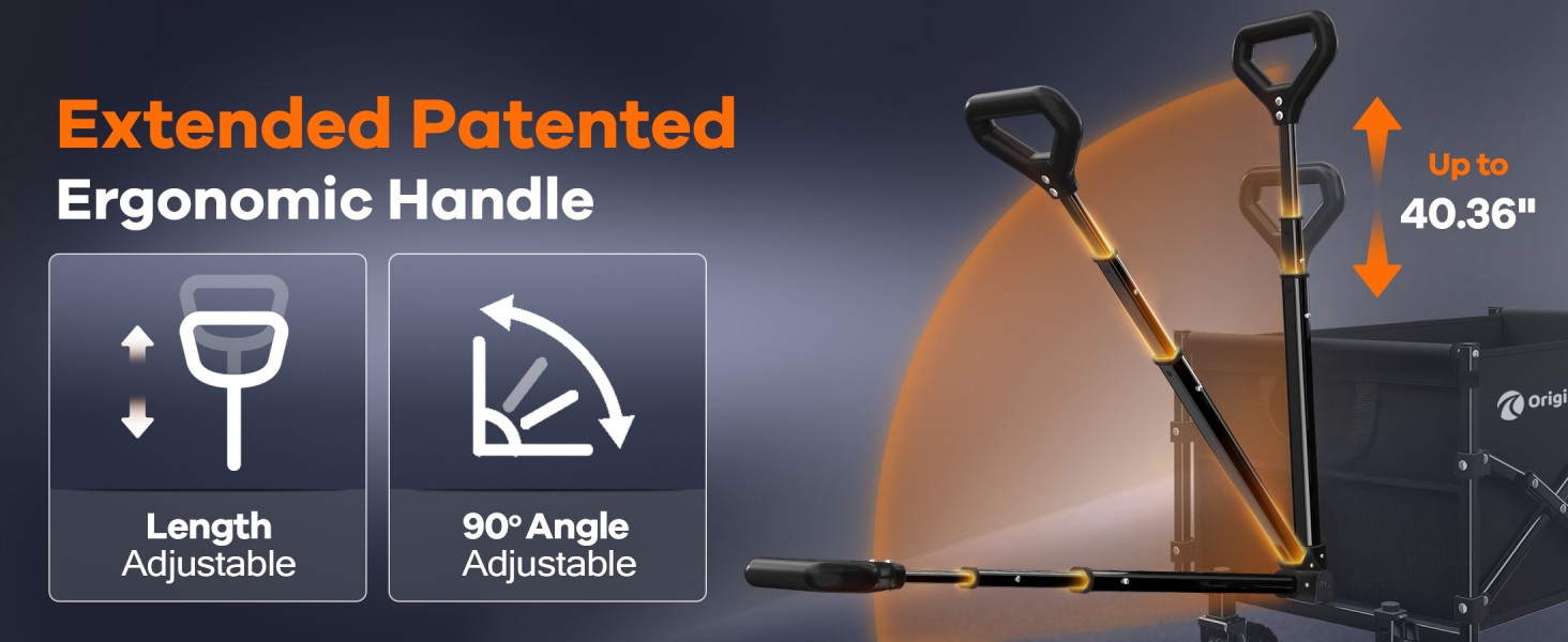 anti-drop extended patented ergonomic handle up to 40.36''