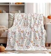 Horaldaily Fall Flannel Blanket Throw, White Pumpkin Orange Leaves Soft Fuzzy Plush Cozy Fleece B...