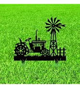 WADORN Farms Tractors Windmills Metal Decorative Stakes, Black Tractors Outdoor Statues Silhouett...