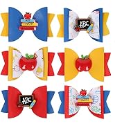 Whaline 6Pcs Back to School Bow Hair Clips Apples Book Blackboard Hair Bow Barrette Colorful Pu L...