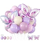 Biapian Pink and Purple Balloons, Giant Butterfly Balloons Foil, 12 Inch Ivory White Pastel Pink ...