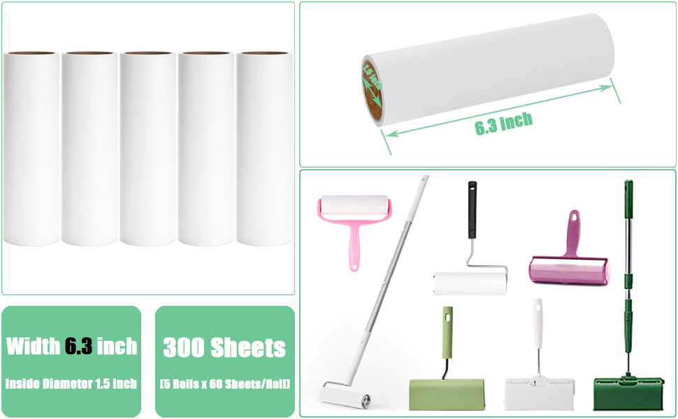 6.3 inch Lint Roller Refills 5 Pack