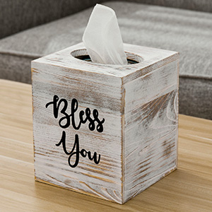 Bless You Shabby Whitewashed Wood Square Tissue Box Holder Cover