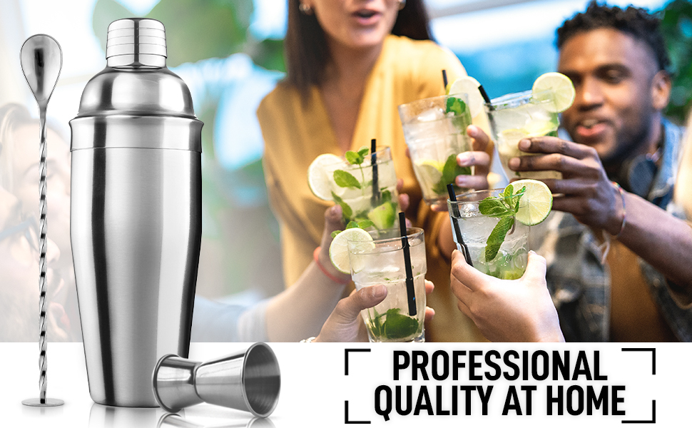 cocktail shaket set jigger spoon bar accessories party professional stainless steel mirror finish