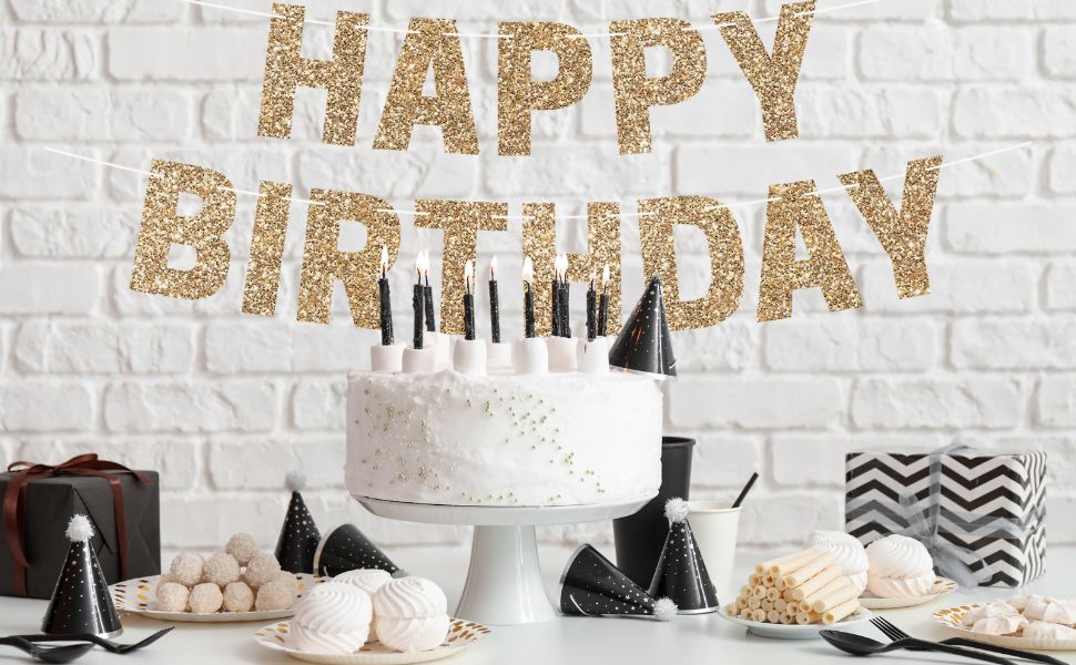 happy birthday banner gold