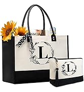 BeeGreen Embroidery Monogram Initial Tote Bag for Women Teacher Mom Friend Personalized Gift for ...