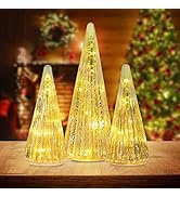 YEAHOME Christmas Decorations Indoor, 3 Pack Pre-lit Gold Glass Christmas Tree Home Decor, Christ...