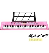 24HOCL 61 Keys Keyboard Piano, Kids Piano Keyboard with UL Adapter, Stand, Built-In Speaker, Mic,...