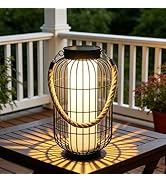 Larger Solar Lanterns Outdoor - Solar Lantern Rustic Dual Charging (USB/Solar) IP44 Waterproof Me...