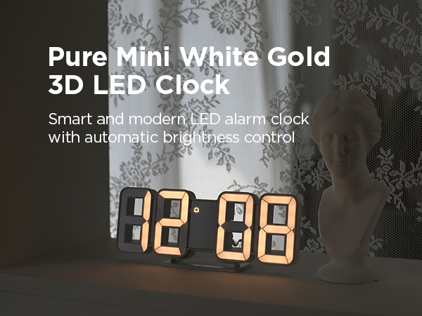 Pure mini white gold 3D LED clock main