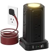 PASSUS Power Strips with Surge Protection, Flat Plug Power Strip with 12 Outlets 4 USB Ports, Cha...