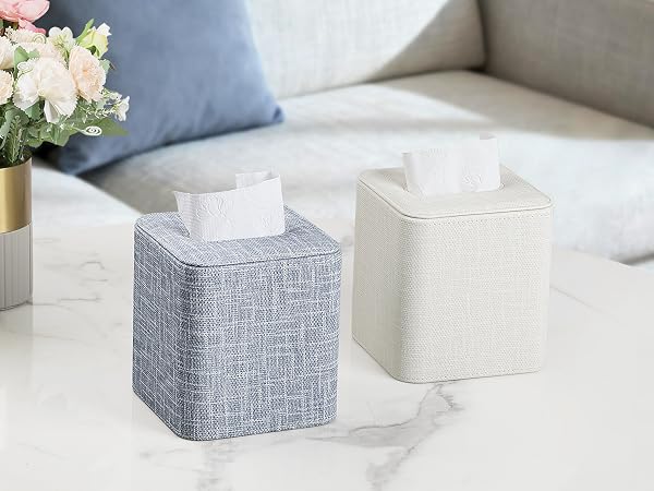 Cretkhp Square Linen Tissue Box Cover