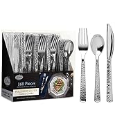 Plastic Cutlery Silverware Extra Heavyweight Disposable Flatware, Full Size Cutlery Combo, Pebble...