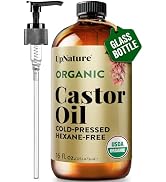 UpNature Organic Castor Oil Cold Pressed Glass Bottle 16oz - 100% Pure USDA Certified, Hexane Fre...