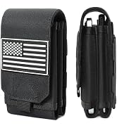 Tactical Molle EDC Phone Pouch Universal Dual Mobile Phone Holster Holder with US Flag Patch (Black)