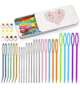FTEVEN 36pcs Large Eye Sewing Needles, Plastic Yarn Needles Set Blunt Needles, Bent Tapestry Need...