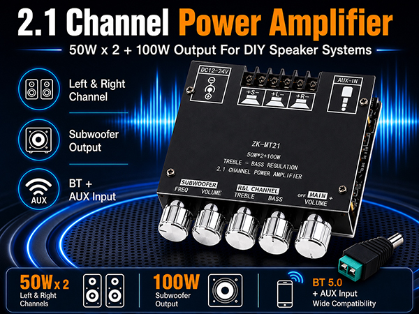 Bluetooth Power Amplifier Board 2.1 Channel