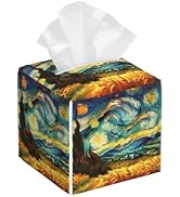 Starry Night Tissue Box Cover Square,Van Gogh Oil Painting Tissue Box Holder Waterproof Leather F...