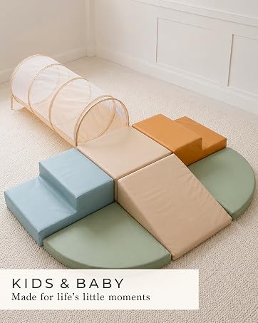 Colorful foam climbing blocks and play tunnel designed for little everyday adventures