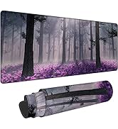 Gaming Desk Mat Large, Purple Misty Forest Extended Mousepad,Non-Slip Rubber Mouse Pad Stitched E...