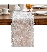 OUZHUHUI Lace Table Runner, White Embroidered Floral Design, 35.5 x 53 inch (White, 13.8X79 Inches)
