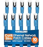 Intellinet Slim Cat8 Ethernet Network Patch Cable – 10-Pack - 40Gbps & 2000MHz, Snagless Boot, 30...