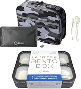 kinsho Bento Box with Insulated Lunch Bag and Ice Pack. Lunch Container with 3 Divided Leak-Resis...