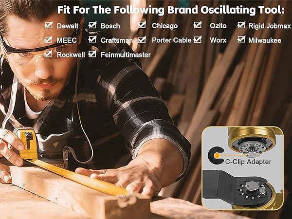 Multitool Blades Set – C-Clip Adapter Fits Dewalt Bosch Milwaukee & Popular Oscillating Tool Brands