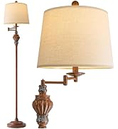 G-SAFAVA 61" Vintage Floor Lamp with 350° Adjustable Swing Arm, Standing Lamp for Bedroom Living ...