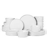 Herogo 24 Pieces Dinnerware Dishes Set for 8, Handmade Stoneware Dining Plates and Bowls Sets, Do...