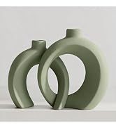 Set of 2 Sage Green Ceramic Vases for Home Decor Accents - Unique Hollow Donut Artistic Design Mo...