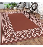 GENIMO Outdoor Rug Waterproof 6'x9' for Patio, Foldable Reversible Plastic Straw Carpet for Trave...