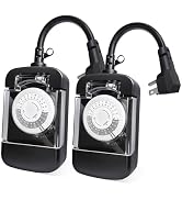 24 Hour Outdoor Mechanical Timer Switch with Two Ground Outlets, Variable On/Off Setting Every 30...