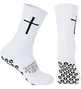 Cross Grip Soccer Socks for US 6-13 Bible Verse Christian Sports Sock Men with Anti-Slip Rubber Dots