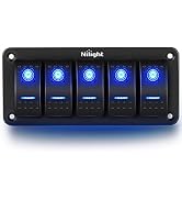 Nilight - 90110E 5 Gang Aluminum Rocker Switch Panel Toggle Dash 5 Pin ON/Off Pre-Wired Rocker Sw...