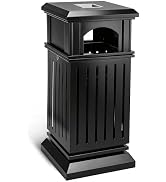 BEAMNOVA Commercial Outdoor Trash Can with Lid, Black, 15.8 * 35.5 in | Garbage Can Outside Metal...